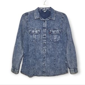 Levi's Acid Washed Denim Button-down Long-sleeve Top Large